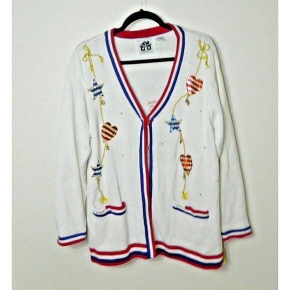 Storybook Knits Sweaters - Storybook Knits Cardigan Sweater Women Plus Size 2XL  White American Flag Charms